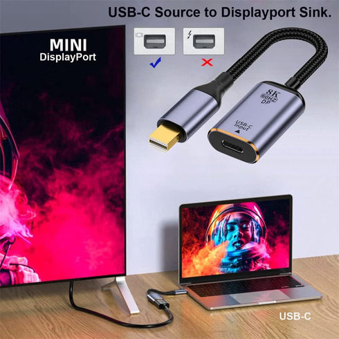 xiwai USB-C Type C Female to Mini Displayport DP 1.4 Sink Cable, 8K@60hz, 4K@120hz for Tablet Laptop
