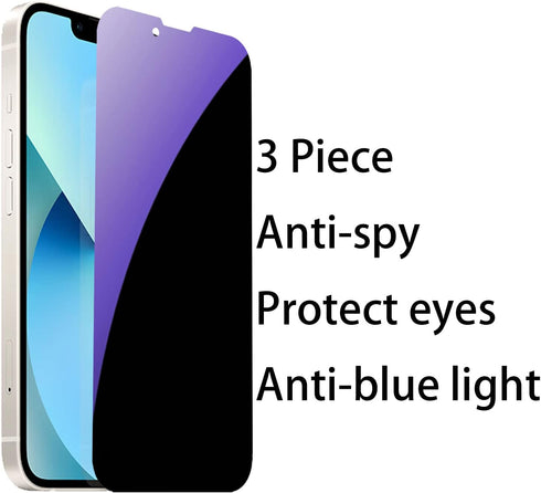 3 Pack Anti-Spy Tempered Glass Screen Protector for iPhone 14/13/13 Pro - 6.1" Anti-Blue, 9H Hardness, Anti-Scratch