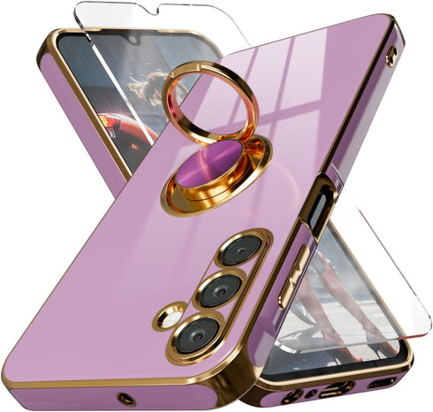 Galaxy A15 5G Phone Case with Screen Protector, Magnetic Kickstand, Built-in 360° Rotation Ring Holder, Slim Soft TPU