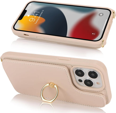 iPhone 13 Pro Max/iPhone 12 Pro Max Case with Card Holder, Crossbody Strap Lanyard, Snap Clasp Wallet Case 6.7 inch