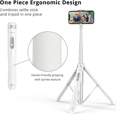 ATUMTEK 51" Selfie Stick Tripod, Extendable Phone Tripod Stand with Bluetooth Remote, 360° Rotation for iPhone Android