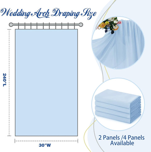 SiinvdaBZX 2 30" 20Ft Panels Wedding Arch Draping Fabric x Light Blue Sheer Chiffon Fabric Outdoor Extra Long