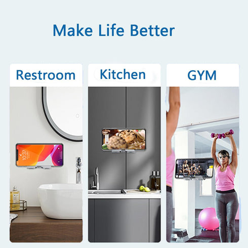 Shower Phone Holder with 2PCS Adhesive Stickers, Wall Mount Stand for Bathroom and Kitchen (Silver-Gray)