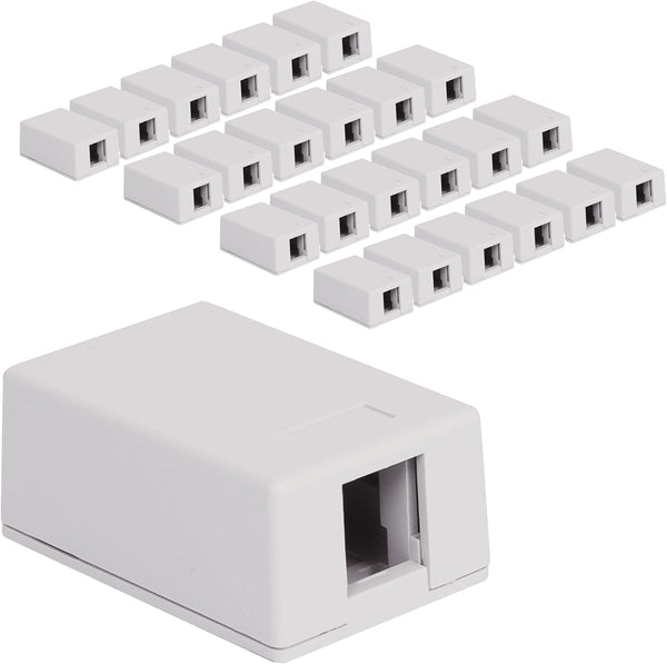 ICC UL Listed Keystone Jack Surface Mount Box with 1 Port, White, 25-Pack