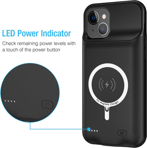 Battery Case for iPhone 13, Enhanced 10000mAh Portable Protective Smart Wireless Charging Case, Rechargeable Extended