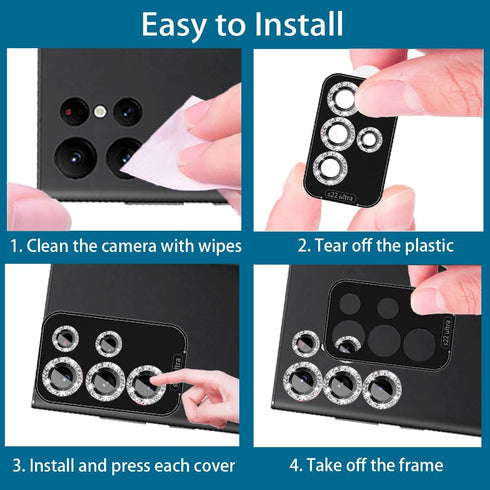 Samsung Galaxy S22 Ultra Camera Lens Protector - 5+5 Pack, Glitter Bling, Tempered Glass, Phone Case Friendly (Silver)