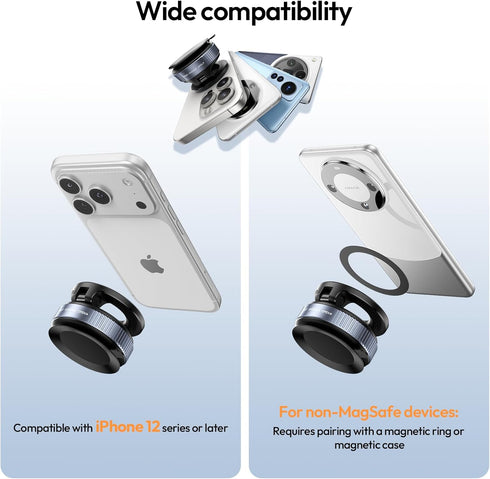 ULANZI 360 14N 17 16 Vacuum Suction Cup Phone Mount, Rotatable Magnetic Phone Holder with Adhesive Pad, Magnet for Car