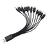 Black 10 in 1 Universal USB Cable - Multiple Universal Charging Cable for Cell Phones, Bluetooth Earphones, and more