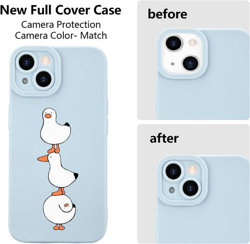 JOYLAND Cartoon Ducks Pattern Cell Phone Case for iPhone 14, Cute Kawaii Blue Silicone Gel, Full Body Protection, 6.1