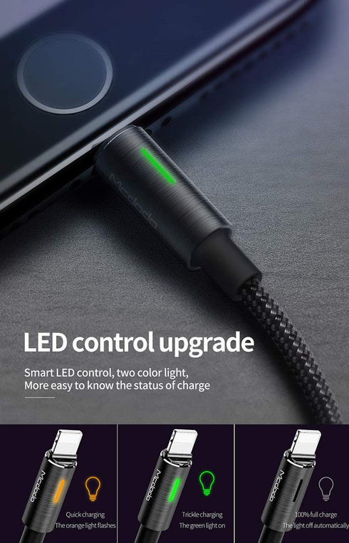 mcdodo Power Off/On Smart LED Auto Disconnect and Auto Recharge Nylon Braided Sync Charge USB Data 6FT/1.8M Cable Compatible New Phone List Below (Black, 4FT/1.2M)