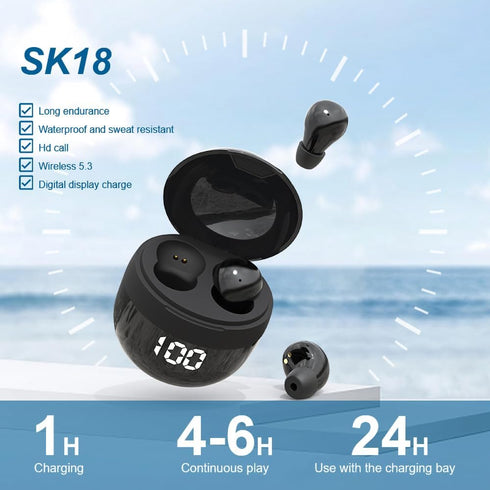 SK18 Ultra Small in-Ear Headset, Wireless Invisible Bluetooth Earbuds for Sleep, Comfortable with Mic, IPX5 Waterproof