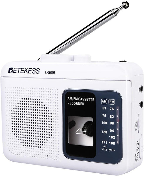 Retekess TR606 Cassette Tape Player, Recorder with Built-in Speaker, AUX Jack, AM FM Radio, White