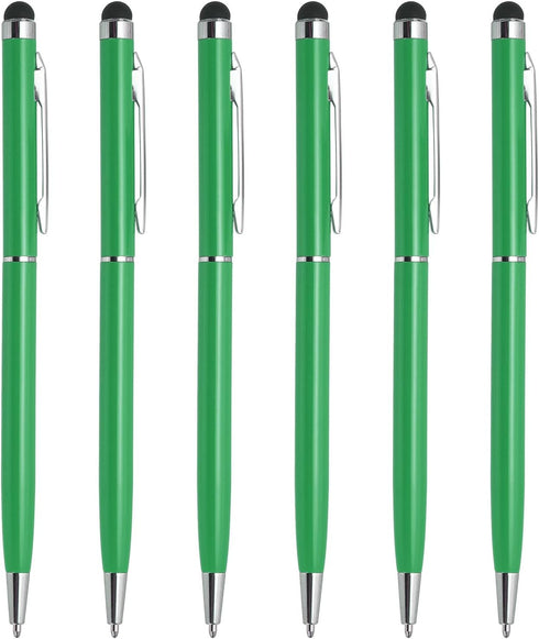 MECCANIXITY 6pcs Metal Stylus Pen, 2 in 1 Universal Retractable Ink Pen with Stylus Tips (Green)