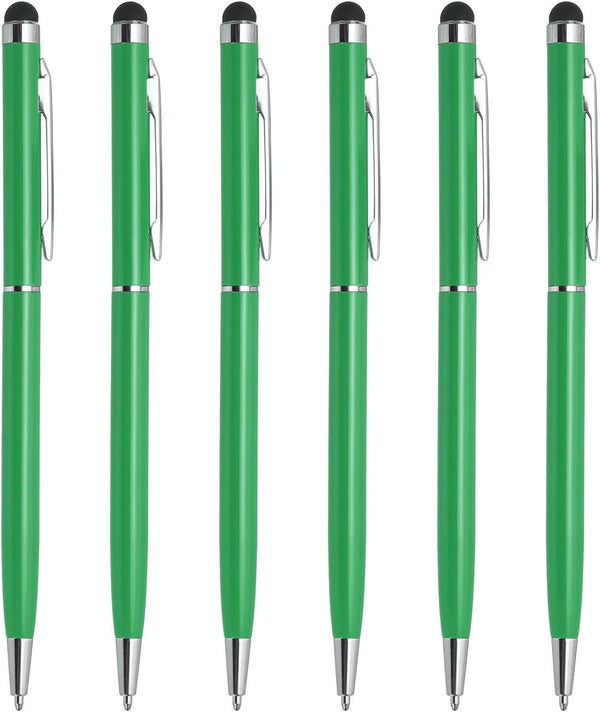 MECCANIXITY 6pcs Metal Stylus Pen, 2 in 1 Universal Retractable Ink Pen with Stylus Tips (Green)