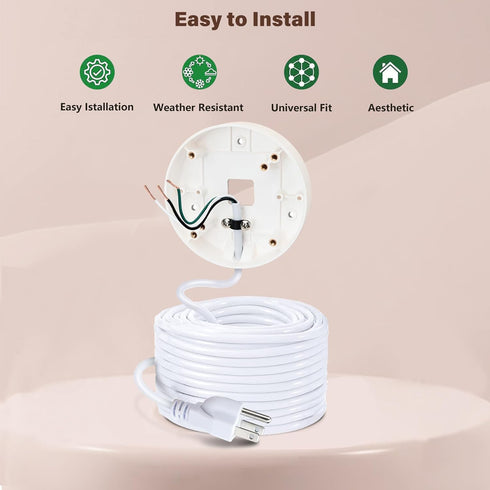 Power Cable and Plug-in Mount for Floodlight Cams, Compatible with Floodlight Cam Wired Pro/Plus, 20ft Weatherproof
