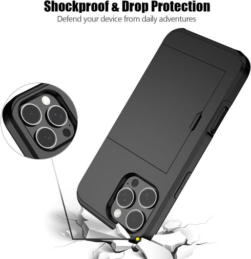 Nvollnoe 16 6.9 inch(Black) Compatible with iPhone Pro Max Case with Card Holder Dual Layer Heavy Duty Protective