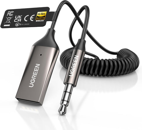 UGREEN Aux to Bluetooth 6.0 Car Adapter with LDAC, 3.5mm Aux Adapter Built-in