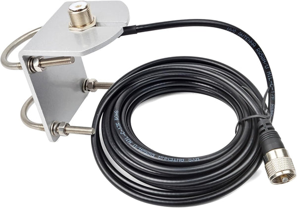 HYS L Shape Mount Mobile Antenna Bracket, SO239 to PL-259 with 16.4ft Low Loss RG-58 Coaxial Cable