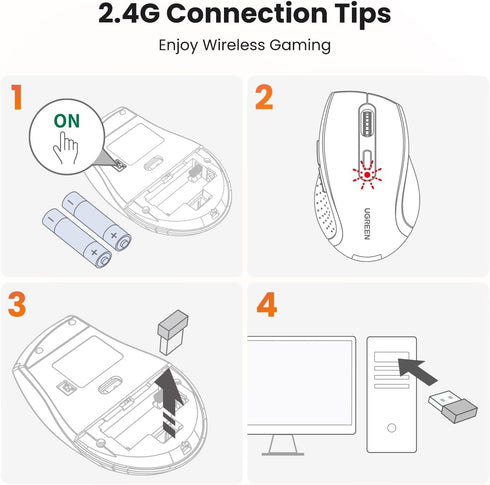 UGREEN 2.4GHz 1600 Wireless Mouse Ergonomic DPI USB Receiver Compatible with Windows Mac Linux Chromebook Laptop PC