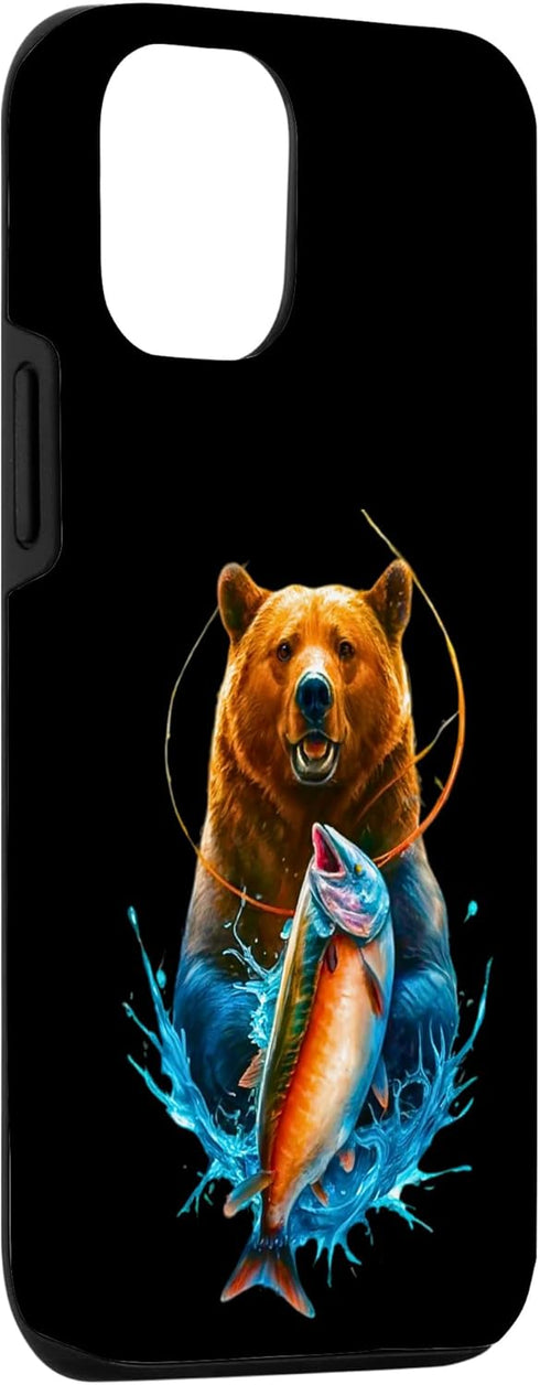 Wildlife Nature Animal Grizzly Bear Catches Salmon 12/12 iPhone Pro Grizzly Bear Catches a Salmon - Colorful Animal