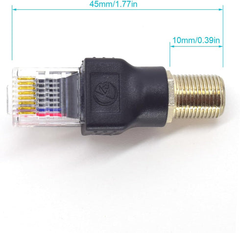 2PCS RF to RJ45 Converter Adapter, F Female to RJ45 Male Coaxial Barrel Coupler Connector