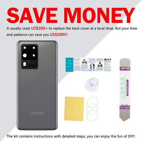 Compatible Samsung Galaxy S20 Ultra Back Glass Cover Replacement, 6.9-Inches, Cosmic Grey