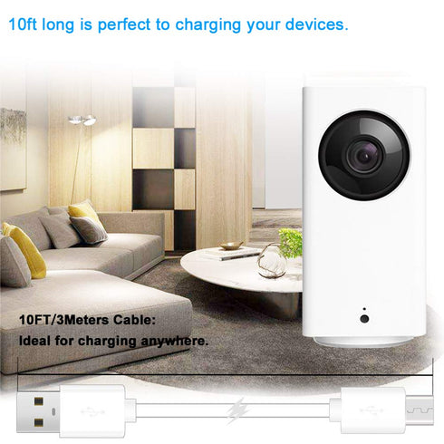 3PCS 10FT Flat Micro USB Power Extension Cable for Wyze Cam, Yi Cam, Oculus Go, Kasa, Nest Cam, Indoor Security