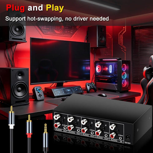 FlyroadUp 3.5mm 1 4 Aux + RCA L/R Audio Splitter in Out Stereo Analog Audio Distributor Box