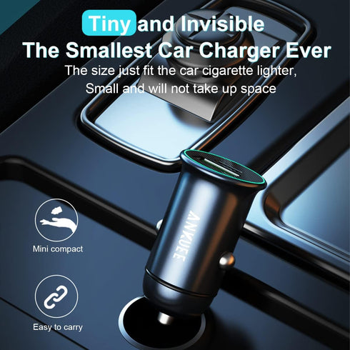 USB-C Car Charger Adapter, Mini All-Metal Dual Ports Fast Charging 60W PD + 30W QC3.0 Universal for iPhone, Samsung