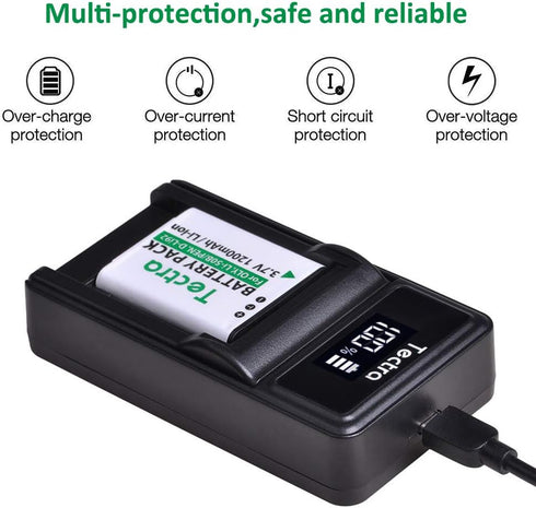 Tectra 2-Pack Li-50B D-LI92 Batteries with LED USB Charger for Olympus VR-340 1010 1020 1030SW Tough 6000