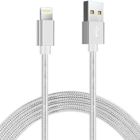 iPhone Charger Lightning Cable, 1 Pack 6 ft Silver Nylon Braided USB Charging High Speed Data Sync Transfer Cord Compatible with iPhone 14 13 12 11 Pro Max Xs Max Xr Xs X 8 7 Plus 6s 6