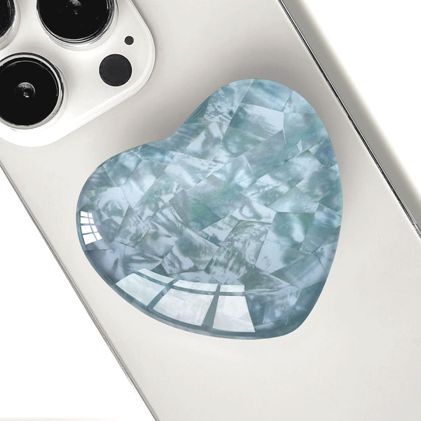 Expanding Mobile Cell Phone Grip Heart Shape Glass Holder for Smartphones, Sliver Shell