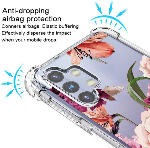 Osophter Galaxy A32 5G Case: Girls Women Flower Floral with Screen Protector, Flexible TPU Rubber Cover