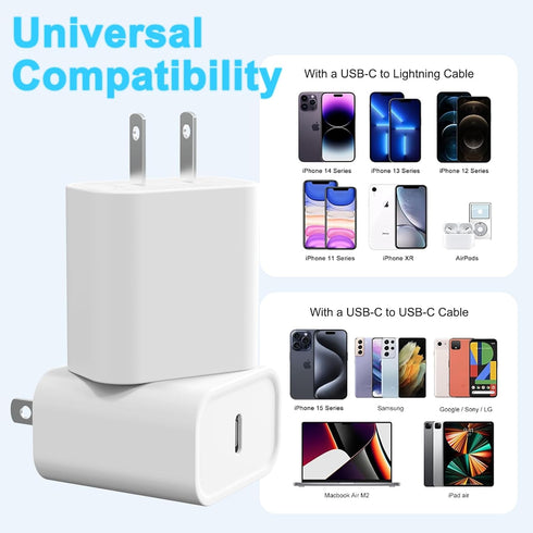 2Pack USB C Charger Block 20W, iGENJUN USB-C Power Adapter for Fast Charging iPhone 15/15 Plus/Pro Max