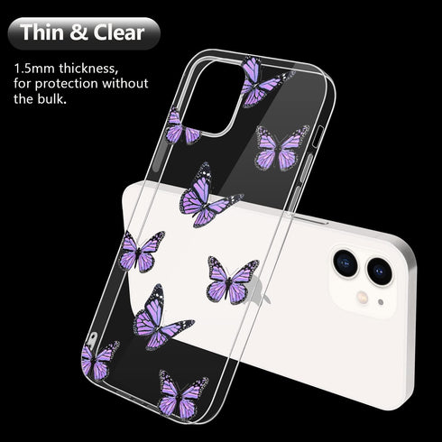 Idocolors Cute Butterfly Case for iPhone 7/iPhone 8 - Clear Soft Bumper TPU Ultra Slim Shockproof Design, Girly Purple
