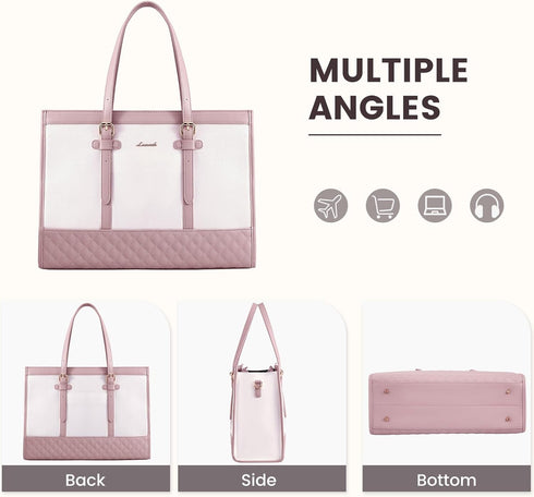 LOVEVOOK 15.6 Inch Laptop Bag for Women, Canvas Tote with Clutch Purse, Large Capacity Work Bag