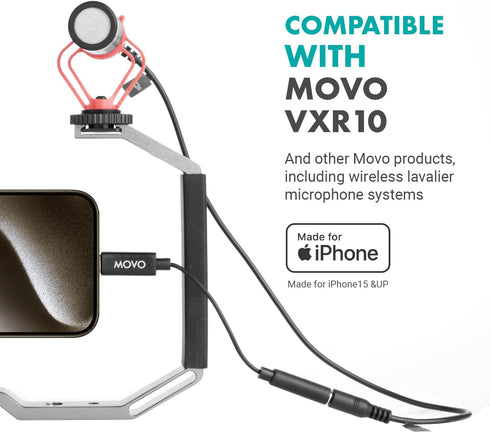 Movo 3.5mm TRRS Microphone Adapter Cable to USB-C, Compatible with iPhone 15 and up, Optimized for Pro Audio