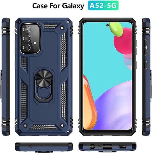 for Samsung A52 Case, Galaxy A52 Shockproof Cover with HD Screen Protector, Military-Grade Ring Holder Kickstand