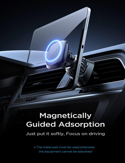 LISEN Car Phone Holder Mount with 6 Strong Magnets, Replaceable Base, Case Friendly for All Smartphones & Tablets