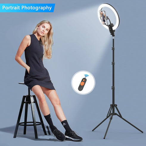 12" Selfie Ring Light with 63" Tripod Stand/Phone Holder, QEUOOIY 20W LED Circle Lights for Vlog, Makeup, YouTube