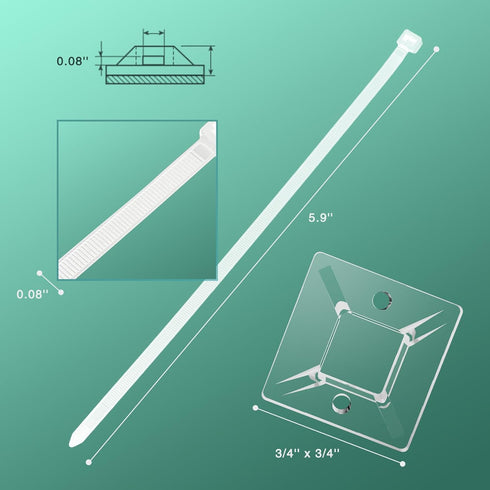 240Pcs Clear Cable Ties Mounts, 5.9'' Heavy Duty Zip Ties 120Pcs + 3/4" Adhesive Cable Holders 120Pcs, Self Locking Nylon Wire Ties Screw Hole Squares Anchor For Cord Organizer (Transparent) by Kanemc