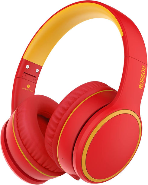 RORSOU B10 Wireless Bluetooth Over-Ear Headphones - Lightweight Folding Stereo Bass Headset with 50H Playtime, Red