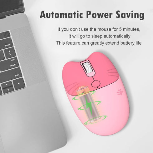 Lomiluskr 2.4G Cute Cat Wireless Mouse, Lightweight Soundless Mice, Wireless Mice, Candy Colors, Kawaii Mouse for Girls