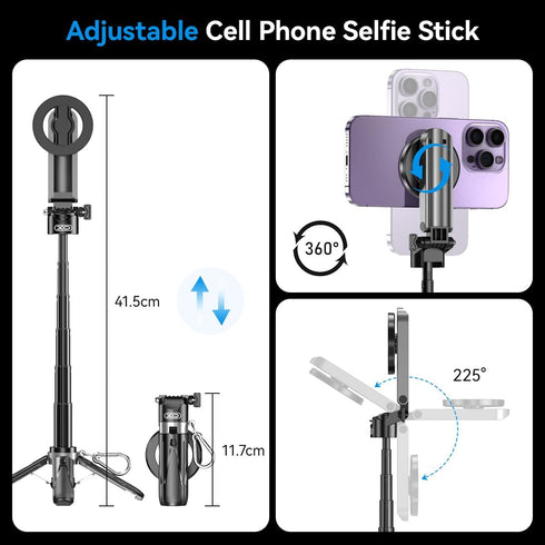 XO Simple is Beauty Control,4-in-1 17 16 15 14 13 12 Magnetic Tripod for iPhone with Remote Portable Selfie Stick