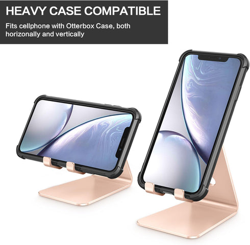 OMOTON Adjustable Cell Phone Stand, C2 Aluminum Desktop Dock Holder for iPhone 15/14/13 Pro, Samsung Galaxy, Gold