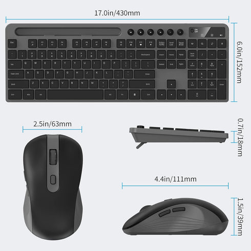 MARVO Wireless Keyboard and Mouse Combo, 2.4G Ergonomic Computer Keyboard with Phone Tablet Holder, Silent Mouse (Grey)