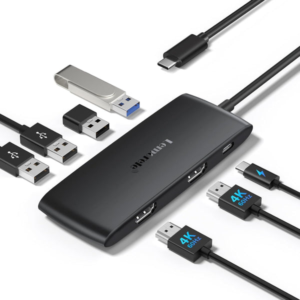 Lemorele Docking Station Dual Monitor 4K 60Hz, 7 in 1 USB C Dongle