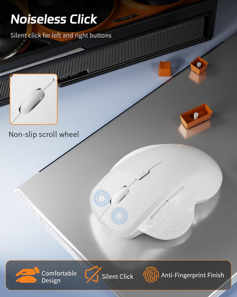 Uiosmuph G09 BT5.1 2.4Ghz Bluetooth Wireless Mouse, & Rechargeable Computer Mouse with USB Receiver and Type C Adapter