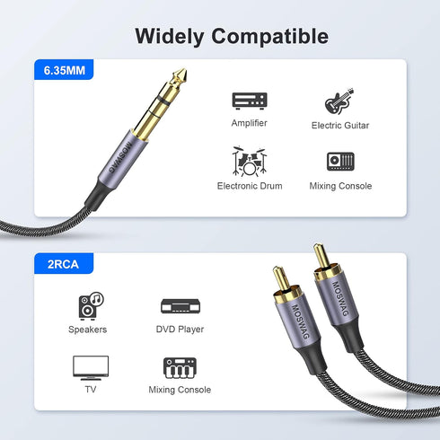 MOSWAG 1/4 inch TRS to Dual RCA Audio Cable, Gold Plated Copper Shell Heavy Duty Y Splitter Cable