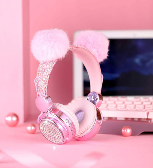 Kids Bluetooth Headphones with Microphone, LED Light Up Wireless Girls Headphones for School and Travel